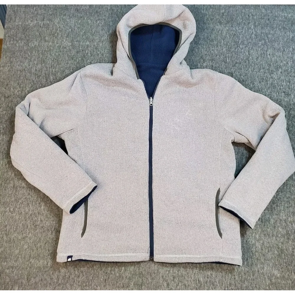 The North Face Jacket Mens XL Reversible Brantley Fleece Sherpa Hooded Blue Gray
